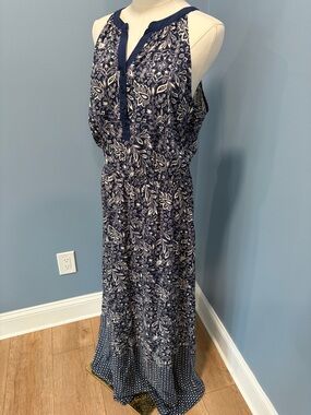 Old Navy Navy White Boho Maxi Dress Sleeveless Paisley Print Elastic Waist Large